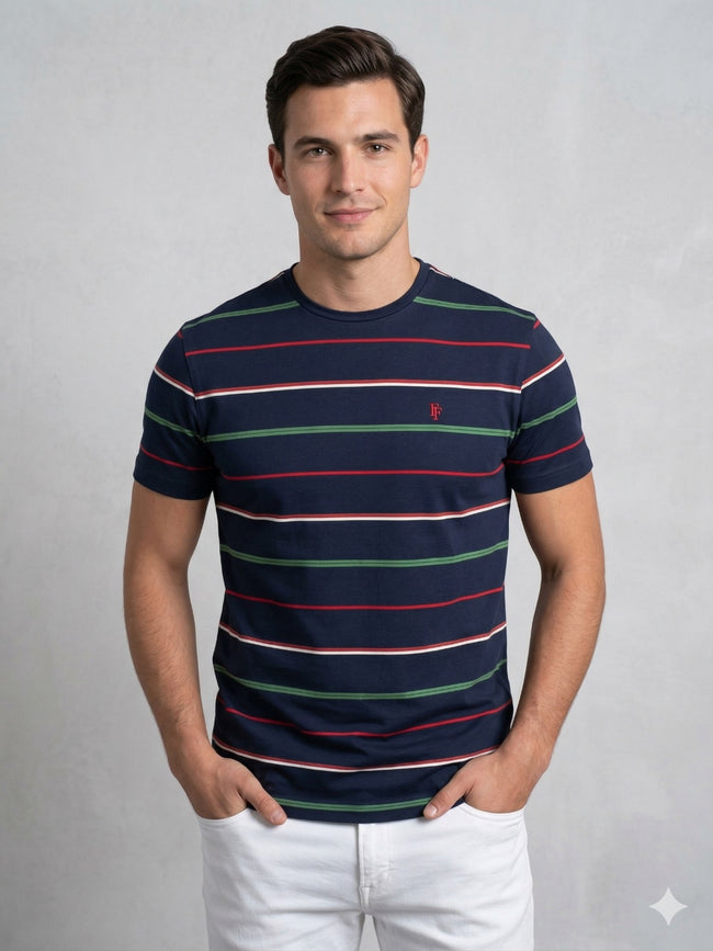 CENTİLMEN Fit Çizgi Desenli Merserize Tişört 1511