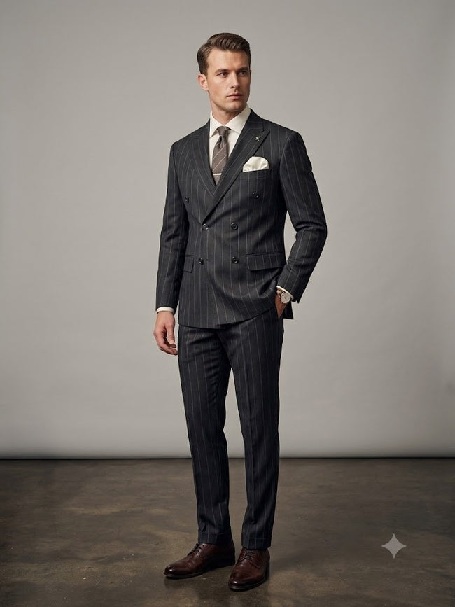 CENTİLMEN Erkek Slim Fit Çizgili Kruvaze Takım Elbise 45426