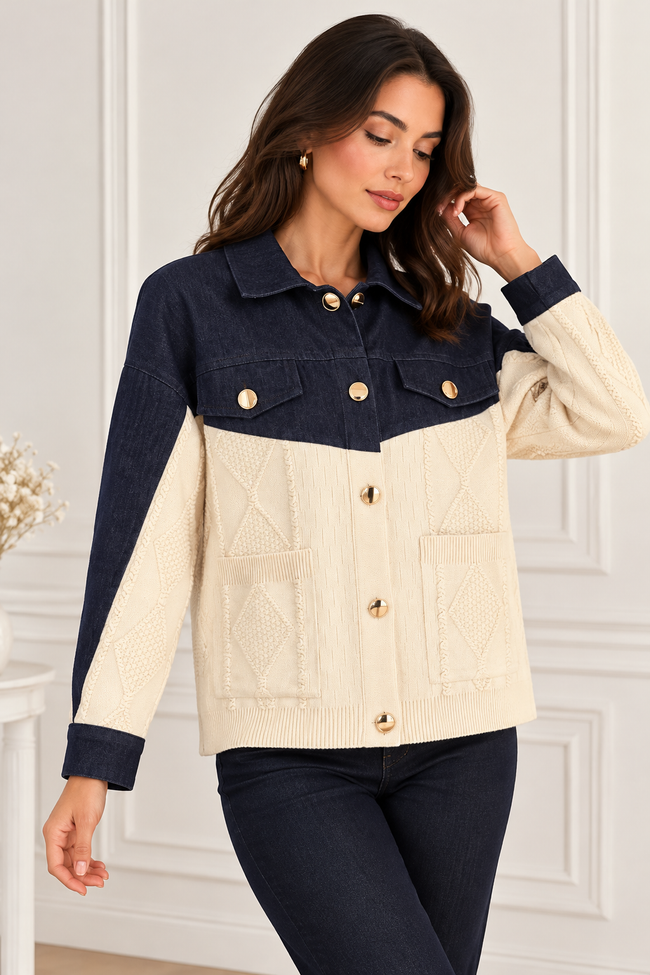 ON TRİKO Triko Detaylı Denim Ceket 16536