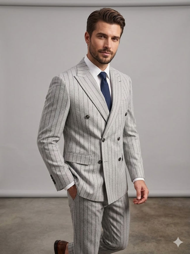 SELİM HAVAN Erkek Modern Fit Çizgili Kruvaze Ceket 0014