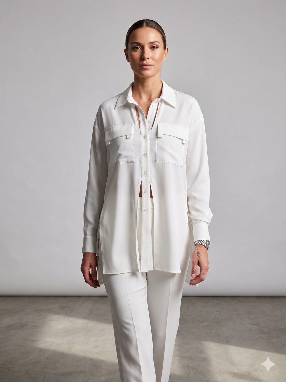ALBA CHEEYA Göğüs Dekolteli Kapak Cepli Gömlek 6601