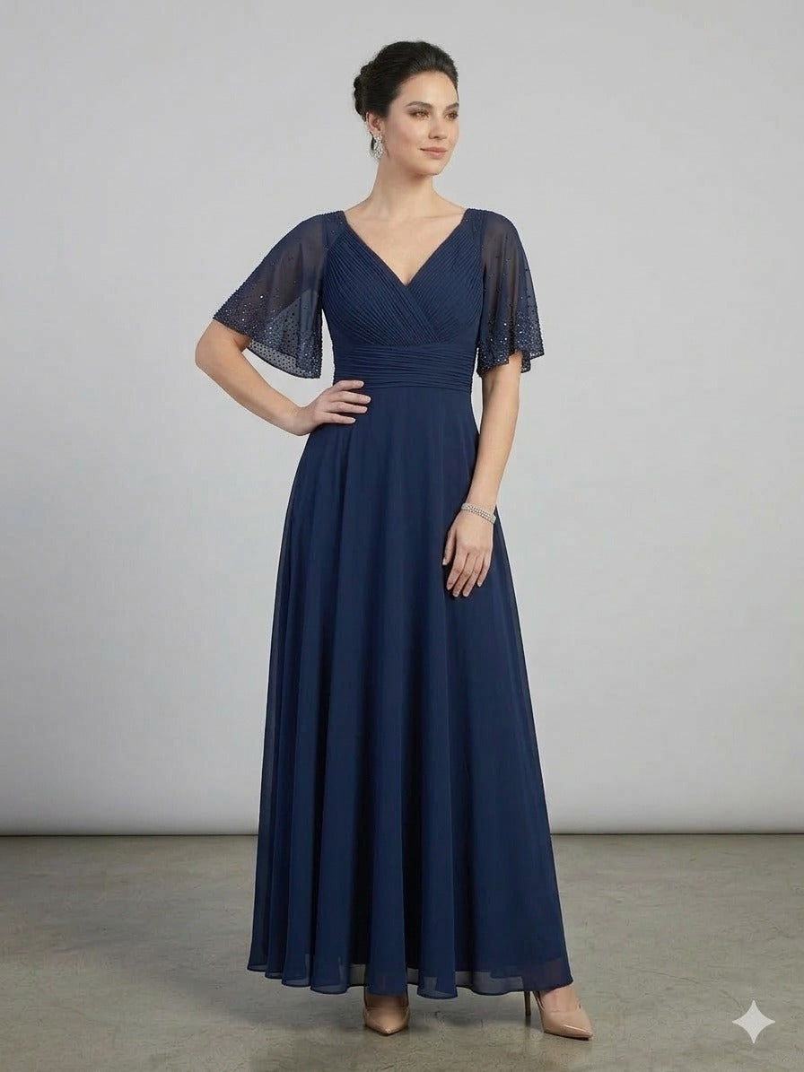 CANCECE SO LADY Kolları Taş Detaylı V Yaka Abiye Elbise 1029
