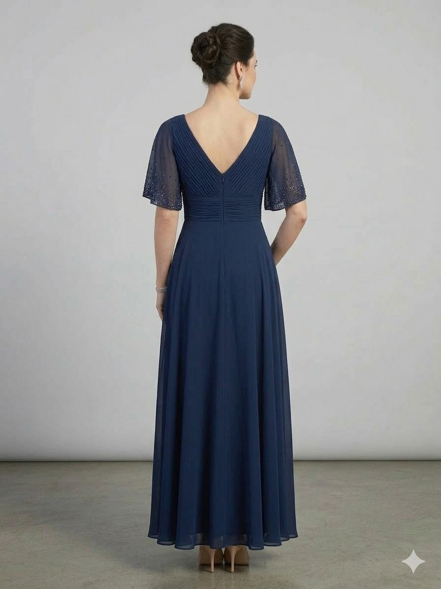 CANCECE SO LADY Kolları Taş Detaylı V Yaka Abiye Elbise 1029