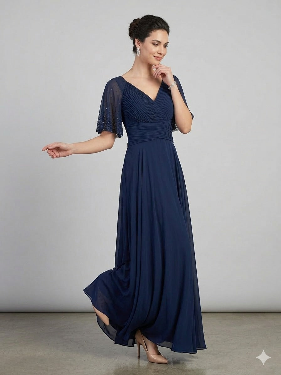 CANCECE SO LADY Kolları Taş Detaylı V Yaka Abiye Elbise 1029