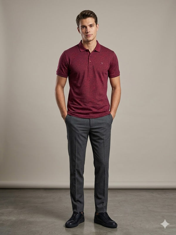 Centilmen Erkek Kendinden Desenli Polo Yaka Kısa Kollu T-Shirt 2417502