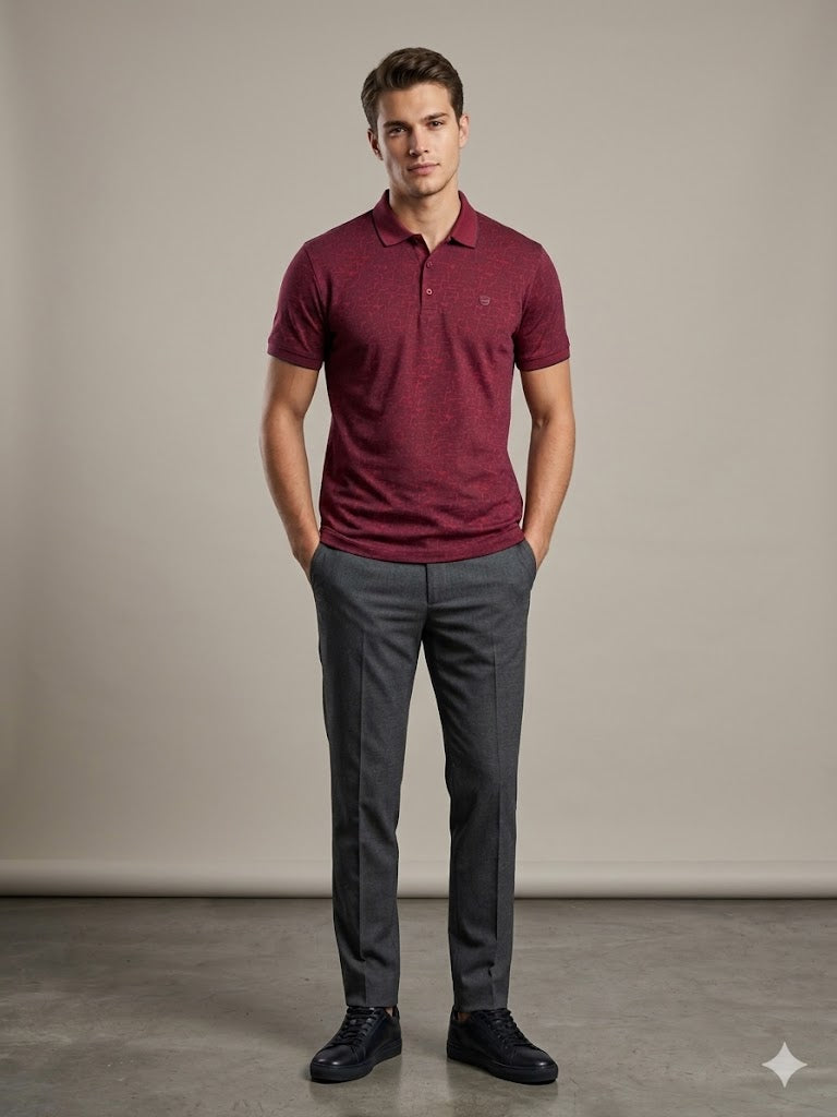Centilmen Erkek Kendinden Desenli Polo Yaka Kısa Kollu T-Shirt 2417502