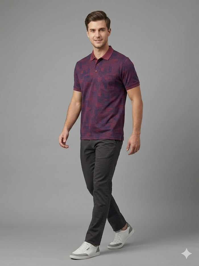 Centilmen Erkek Polo Yaka Kendinden Desenli Rahat Kalıp T-Shirt 2417504