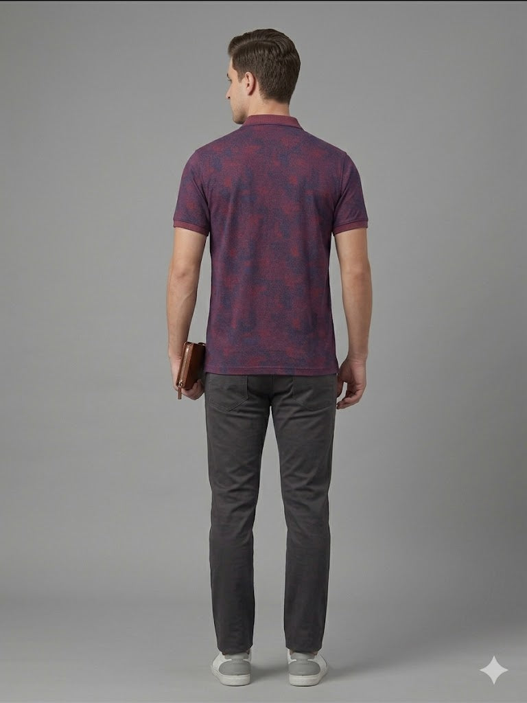 Centilmen Erkek Polo Yaka Kendinden Desenli Rahat Kalıp T-Shirt 2417504