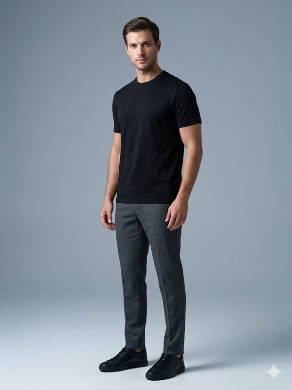 CENTİLMEN Erkek Siyah Basic Bisiklet Yaka T-Shirt 20500