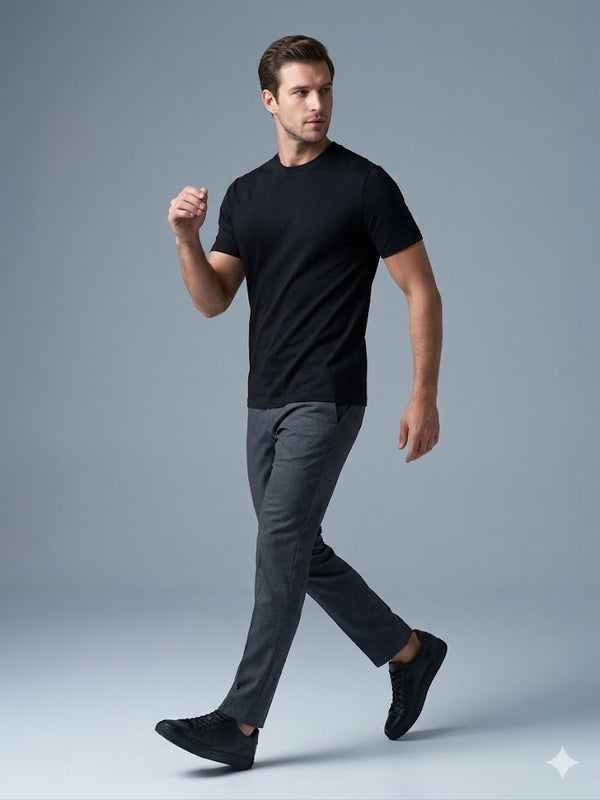 CENTİLMEN Erkek Siyah Basic Bisiklet Yaka T-Shirt 20500