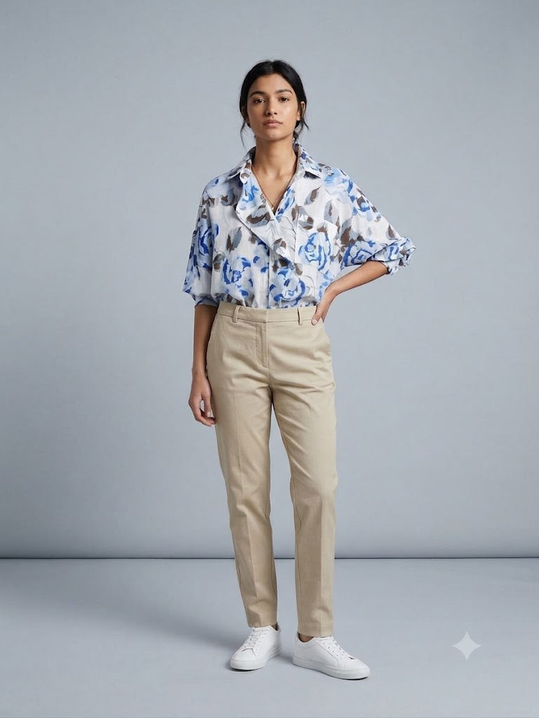 DOSSODOSSİ ARAS Mavi Çiçek Desenli Oversize Gömlek 12748