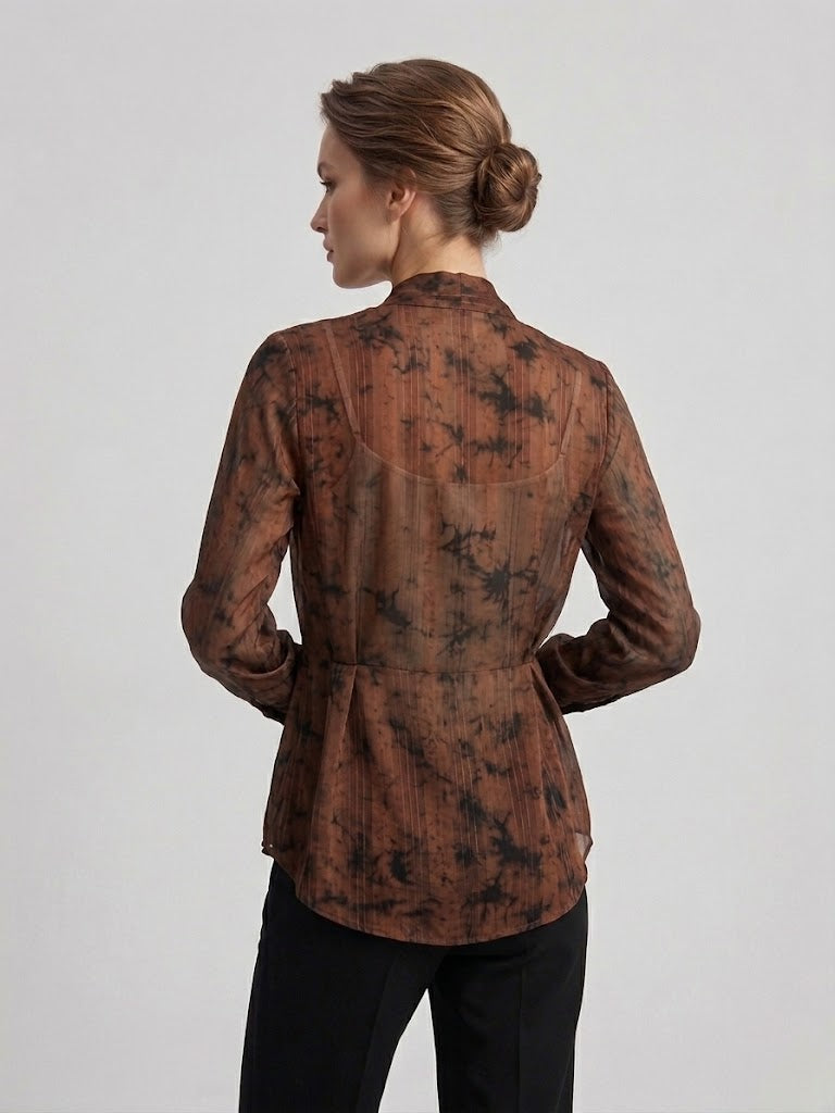EKOL Batik Desenli Kruvaze Bağlamalı Şifon Bluz 1025