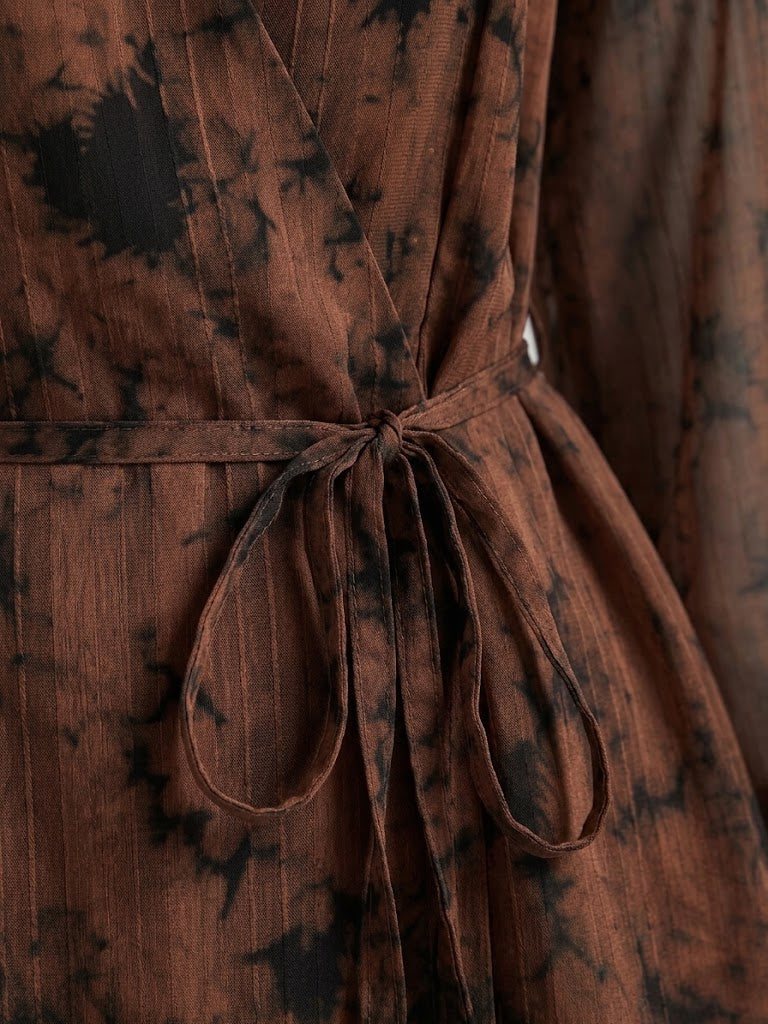 EKOL Batik Desenli Kruvaze Bağlamalı Şifon Bluz 1025