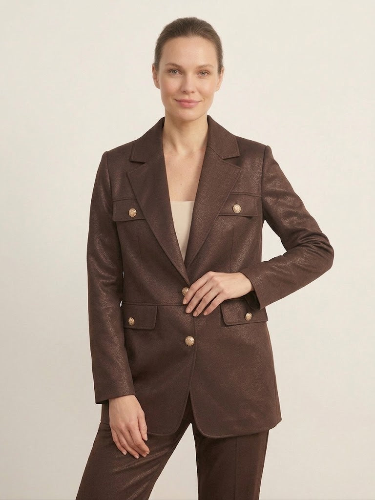 EKOL Gold Düğme Detaylı Cepli Blazer Ceket 4149