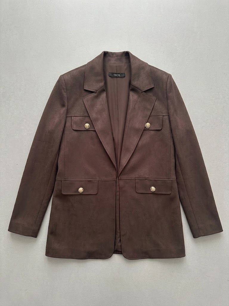 EKOL Gold Düğme Detaylı Cepli Blazer Ceket 4149