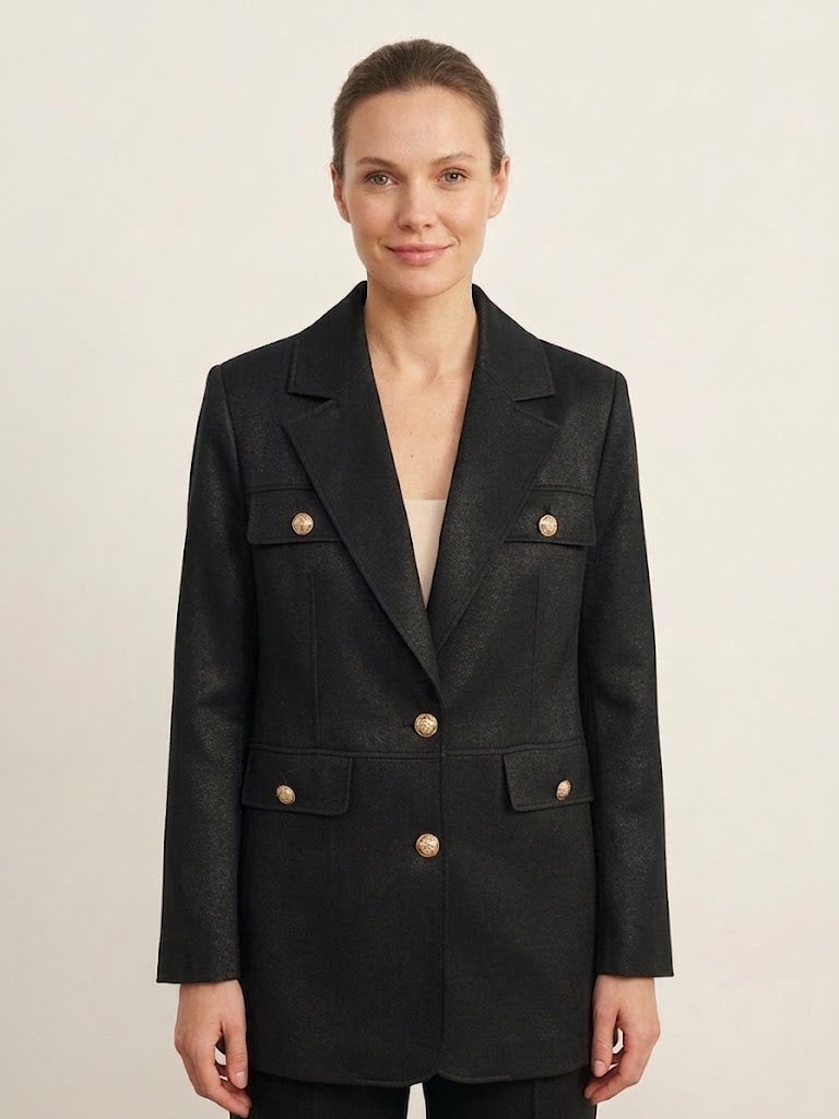 EKOL Gold Düğme Detaylı Cepli Blazer Ceket 4149