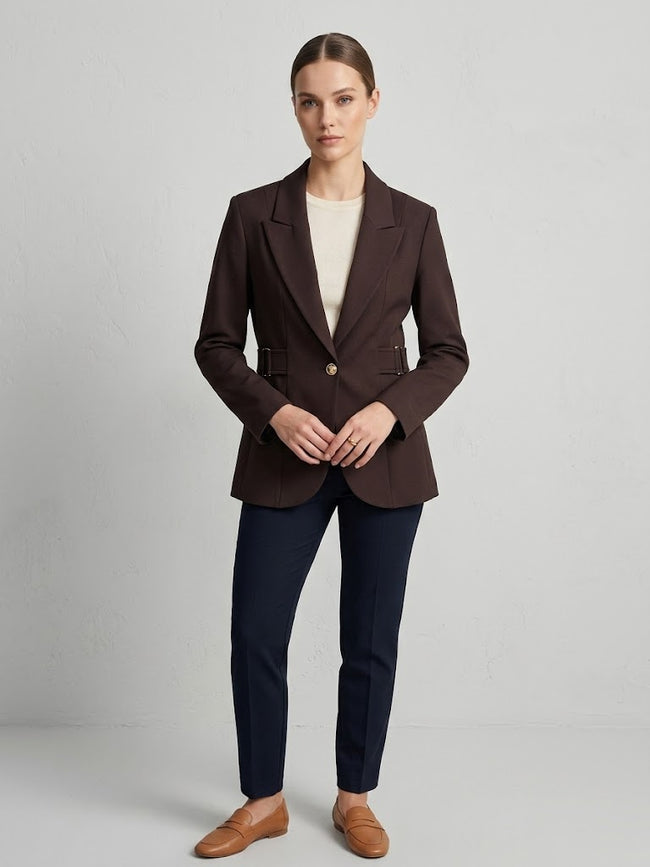 EKOL  Yan Kemer Detaylı Tek Düğme Kruvaze Yaka Şık Blazer Ceket 4169