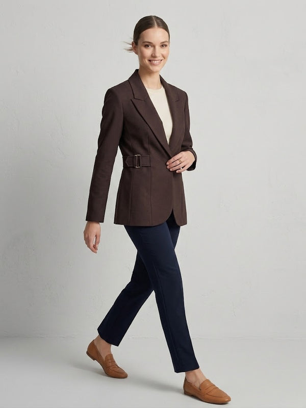 EKOL  Yan Kemer Detaylı Tek Düğme Kruvaze Yaka Şık Blazer Ceket 4169