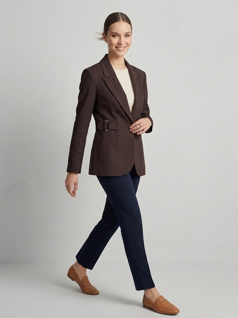 EKOL  Yan Kemer Detaylı Tek Düğme Kruvaze Yaka Şık Blazer Ceket 4169