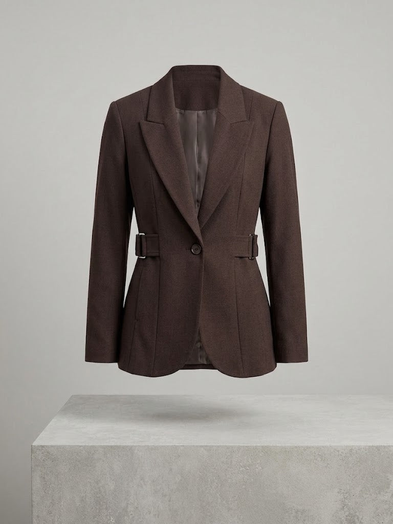 EKOL  Yan Kemer Detaylı Tek Düğme Kruvaze Yaka Şık Blazer Ceket 4169
