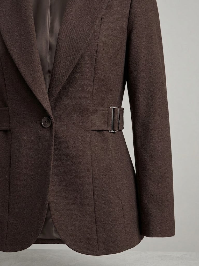 EKOL  Yan Kemer Detaylı Tek Düğme Kruvaze Yaka Şık Blazer Ceket 4169