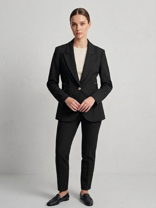 EKOL  Yan Kemer Detaylı Tek Düğme Kruvaze Yaka Şık Blazer Ceket 4169