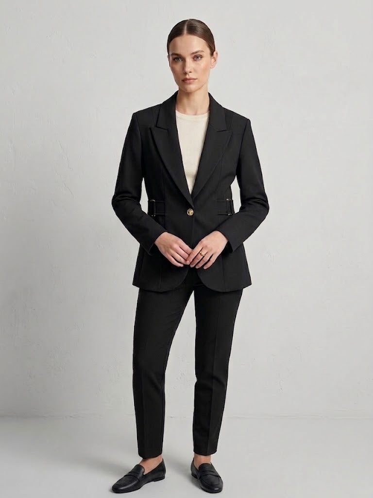 EKOL  Yan Kemer Detaylı Tek Düğme Kruvaze Yaka Şık Blazer Ceket 4169