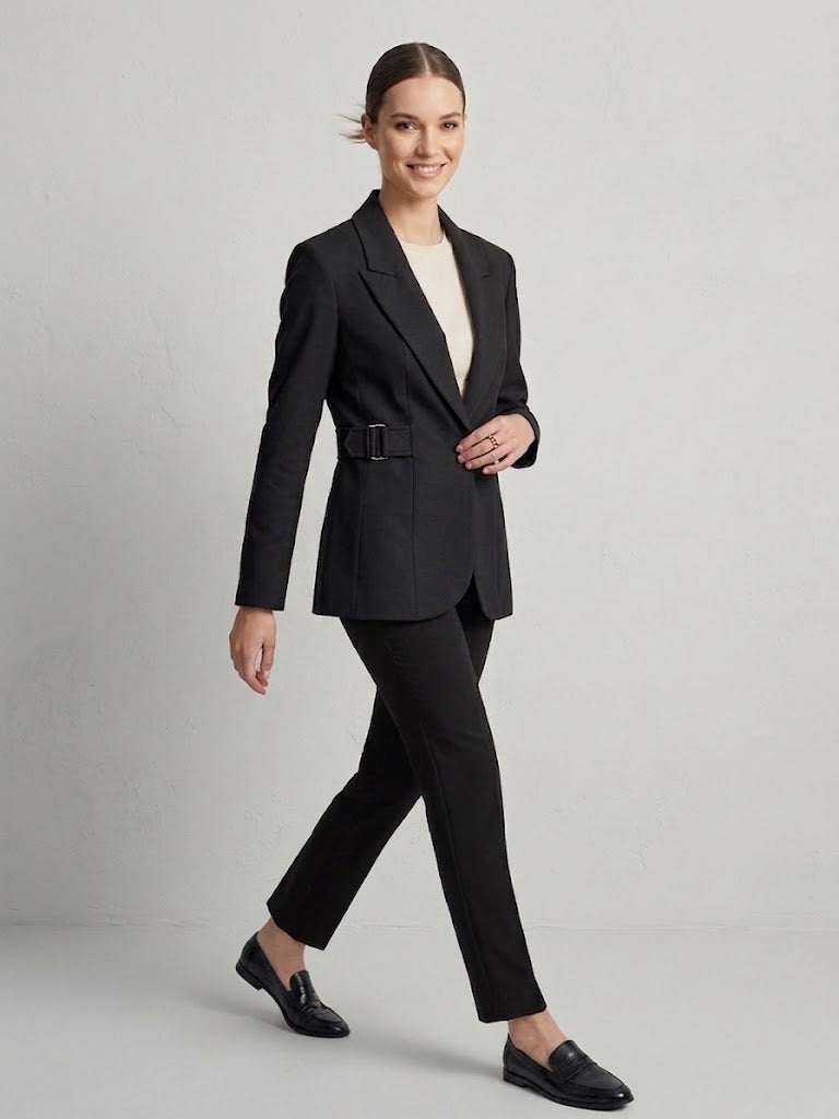 EKOL  Yan Kemer Detaylı Tek Düğme Kruvaze Yaka Şık Blazer Ceket 4169