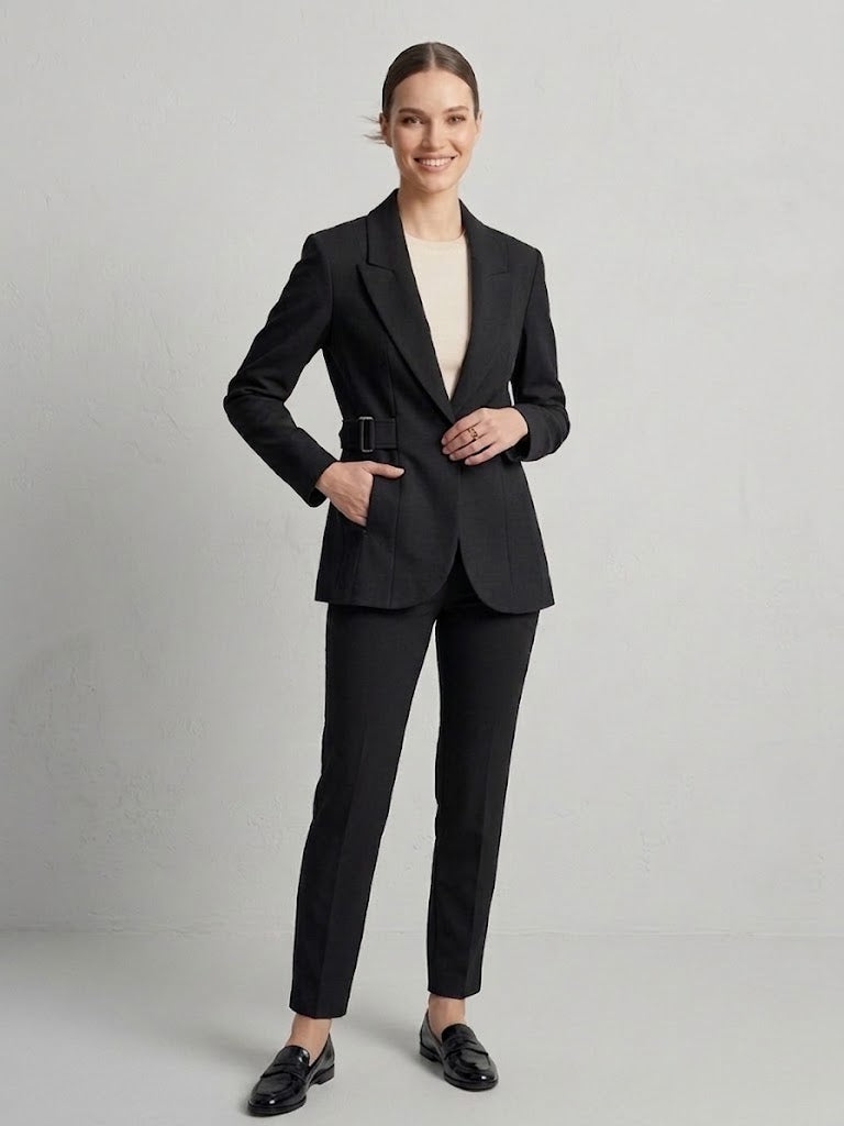 EKOL  Yan Kemer Detaylı Tek Düğme Kruvaze Yaka Şık Blazer Ceket 4169