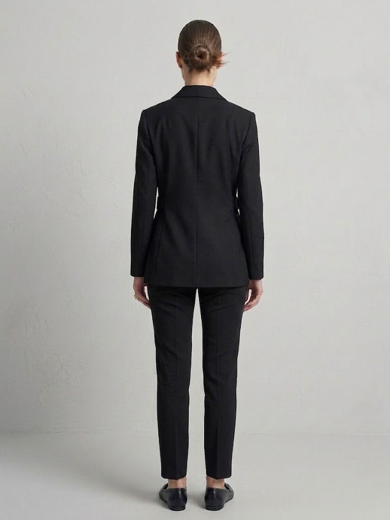 EKOL  Yan Kemer Detaylı Tek Düğme Kruvaze Yaka Şık Blazer Ceket 4169