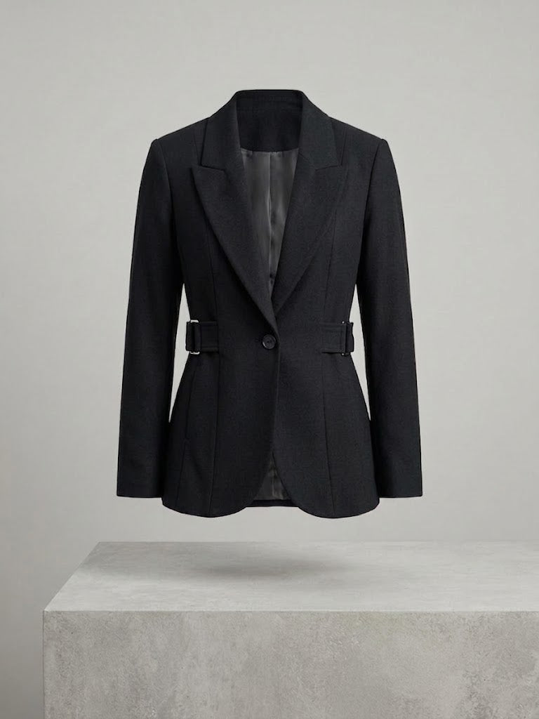 EKOL  Yan Kemer Detaylı Tek Düğme Kruvaze Yaka Şık Blazer Ceket 4169