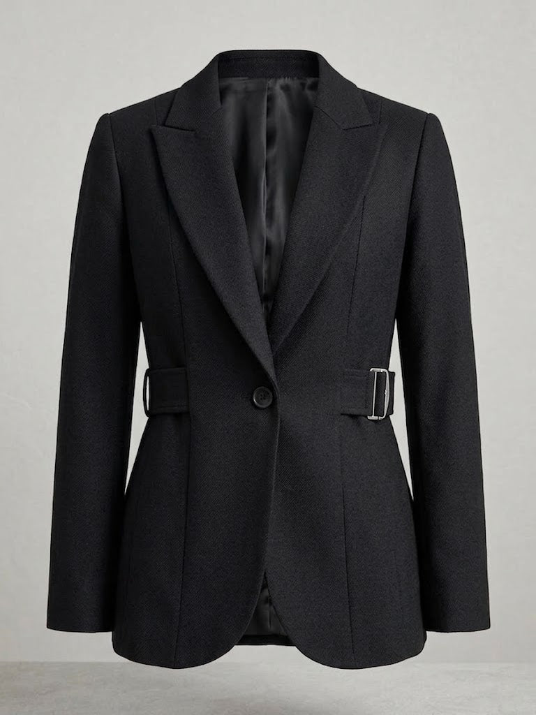EKOL  Yan Kemer Detaylı Tek Düğme Kruvaze Yaka Şık Blazer Ceket 4169