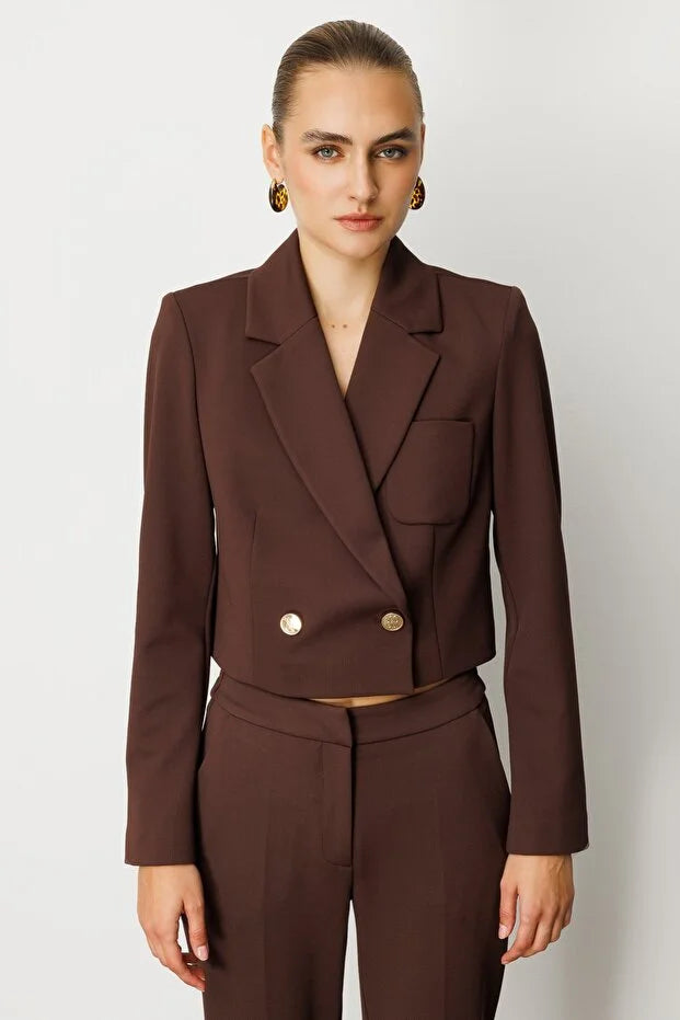 EKOL Kruvaze Yaka Crop Ceket 5029