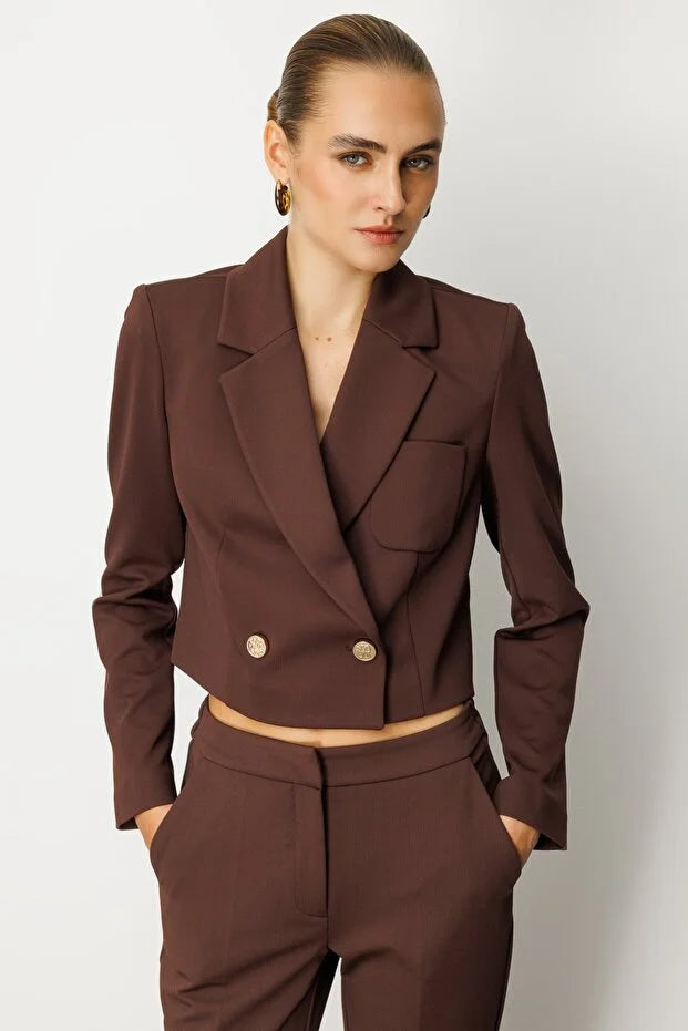 EKOL Kruvaze Yaka Crop Ceket 5029