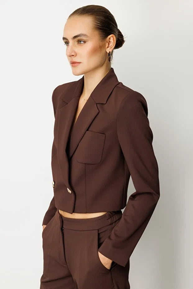 EKOL Kruvaze Yaka Crop Ceket 5029