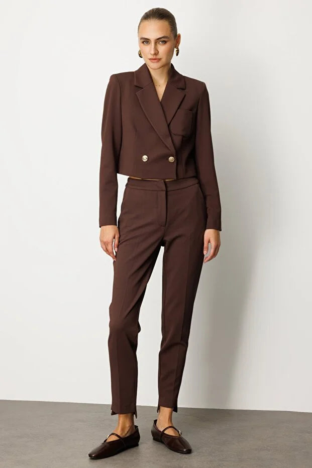 EKOL Kruvaze Yaka Crop Ceket 5029