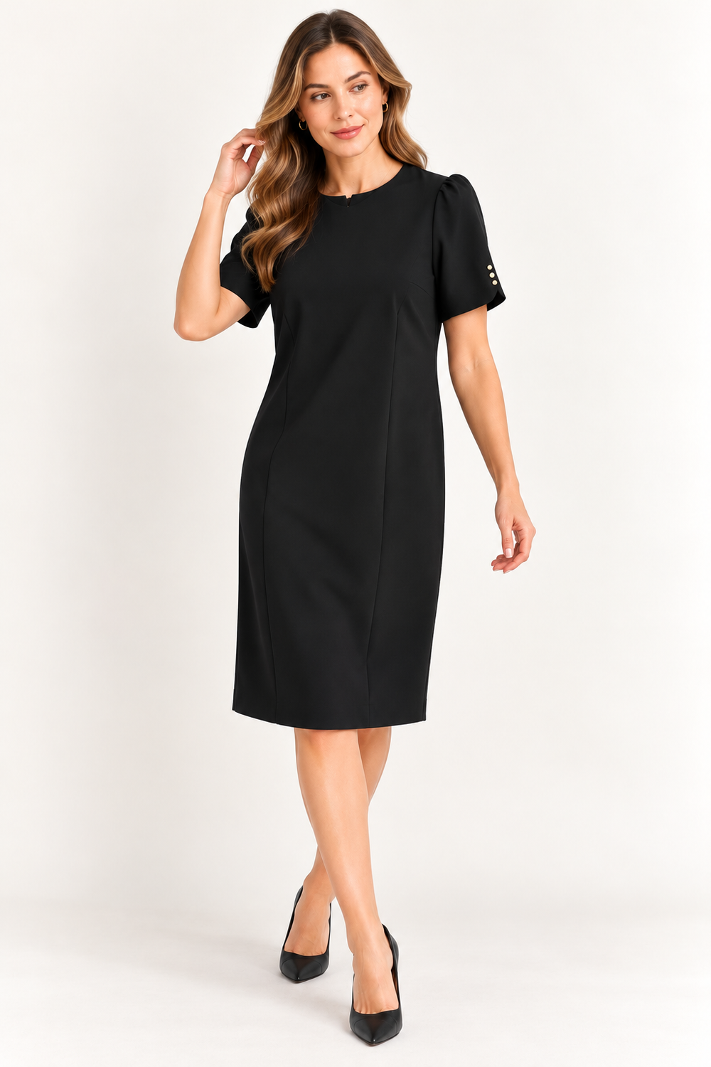 EKOL Kadın Gold Düğme Detaylı Kısa Kollu Elbise 5503