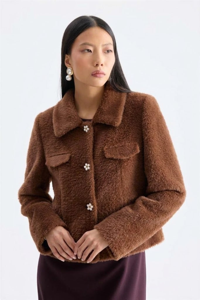 EKOL İnci Detaylı Peluş Mont  8001