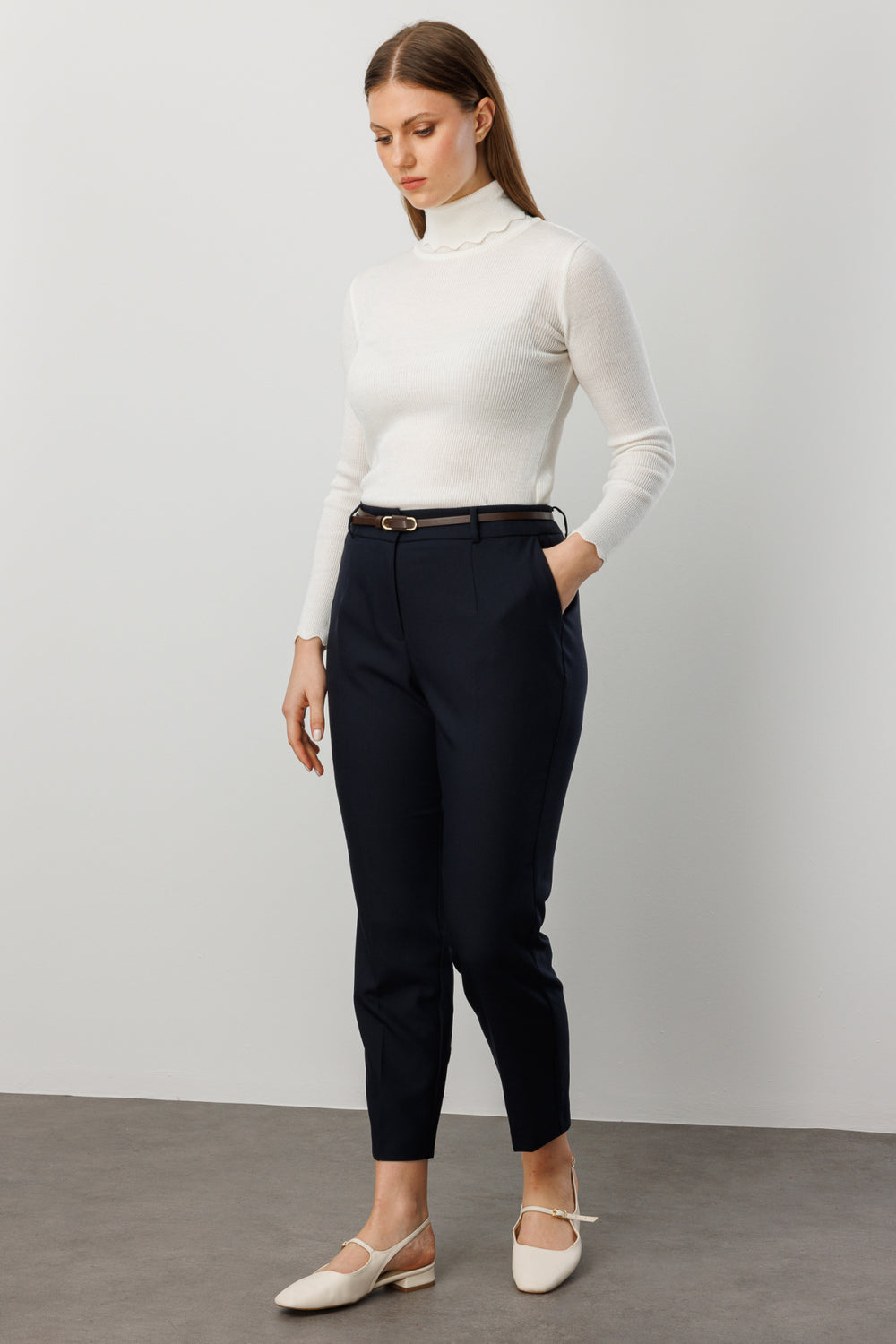EKOL Beli Kemerli Dar Paça Pantolon 1015-26k