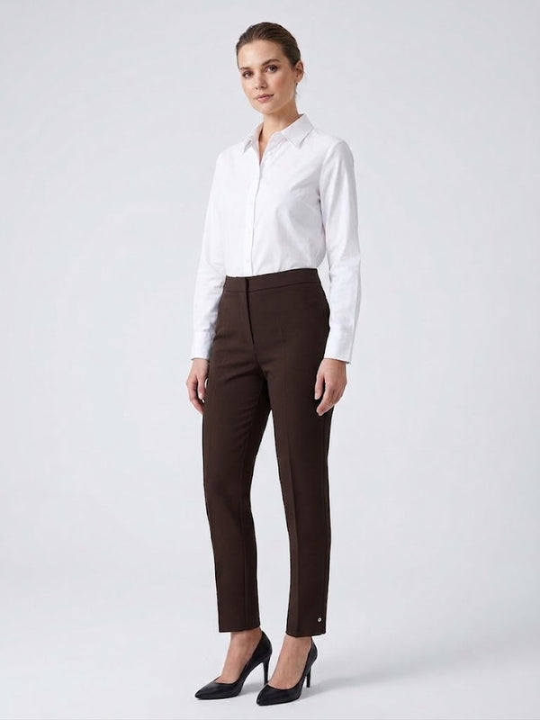 EKOL Yüksek Bel Ütü Çizgili Slim Fit Klasik Kumaş Pantolon 4167