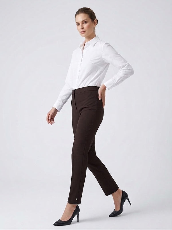 EKOL Yüksek Bel Ütü Çizgili Slim Fit Klasik Kumaş Pantolon 4167