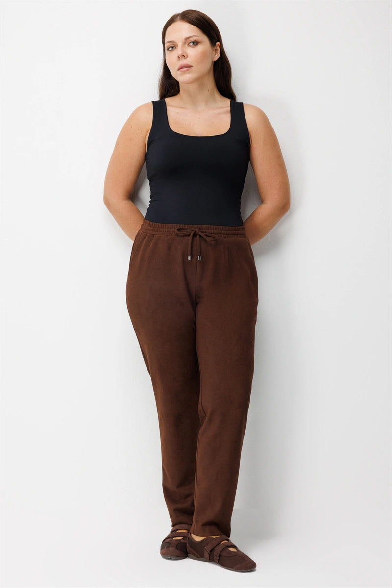 EKOL Beli Bağcıklı Dar Paça Süet Pantolon 4595