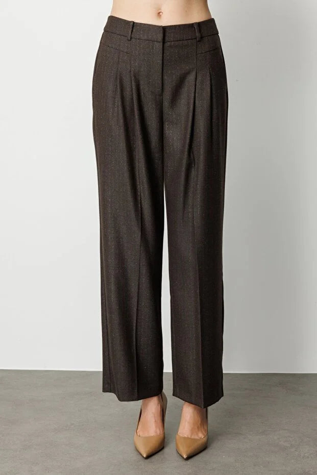 EKOL Çizgi Desenli Wide Leg Pantolon 5111
