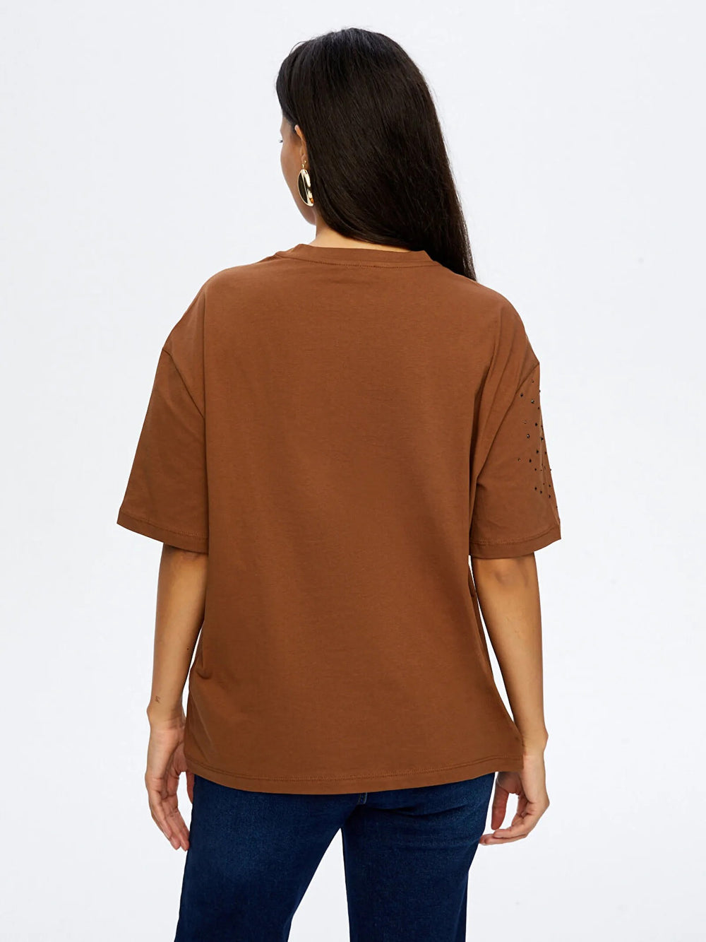 FAİK SÖNMEZ Taş Detaylı Yuvarlak Yaka Pamuklu T-shirt TSH051