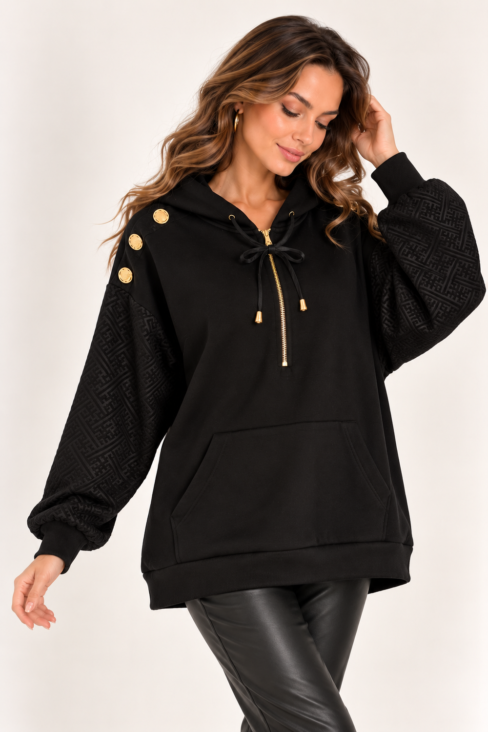 FEVER Gold Düğme Detaylı Kapüşonlu Sweatshirt 14036