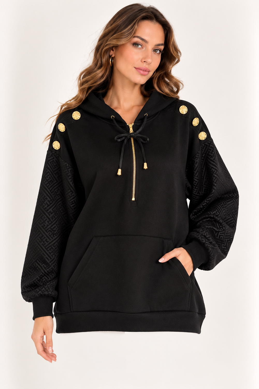 FEVER Gold Düğme Detaylı Kapüşonlu Sweatshirt 14036