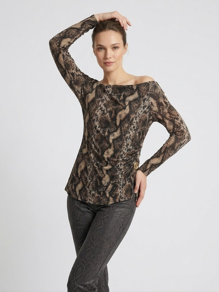 FİMKA EXPLOSION Yılan Desenli Kayık Yaka Uzun Kollu Bluz 18748