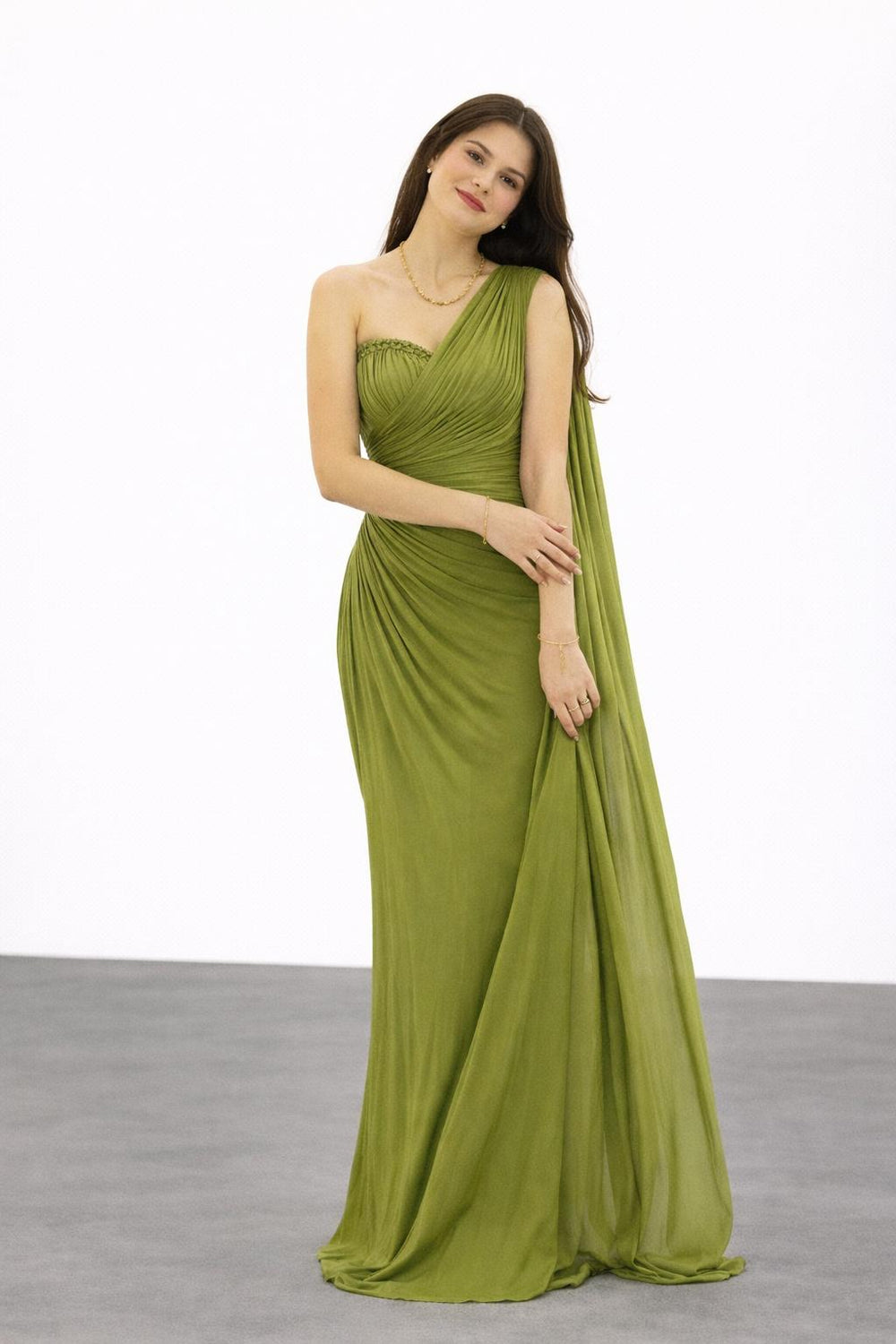 FOR COSTUME Kol Detaylı Yarım Straplez Abiye Elbise 0799