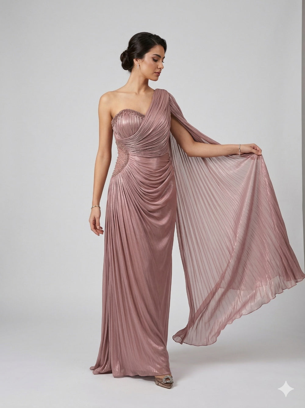 FOR COSTUME Kol Detaylı Yarım Straplez Abiye Elbise 0799