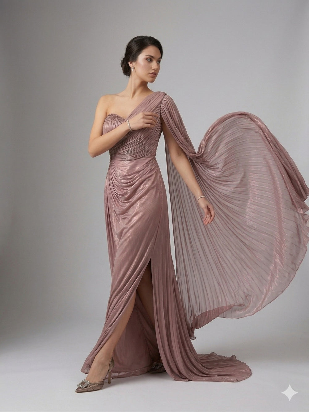 FOR COSTUME Kol Detaylı Yarım Straplez Abiye Elbise 0799